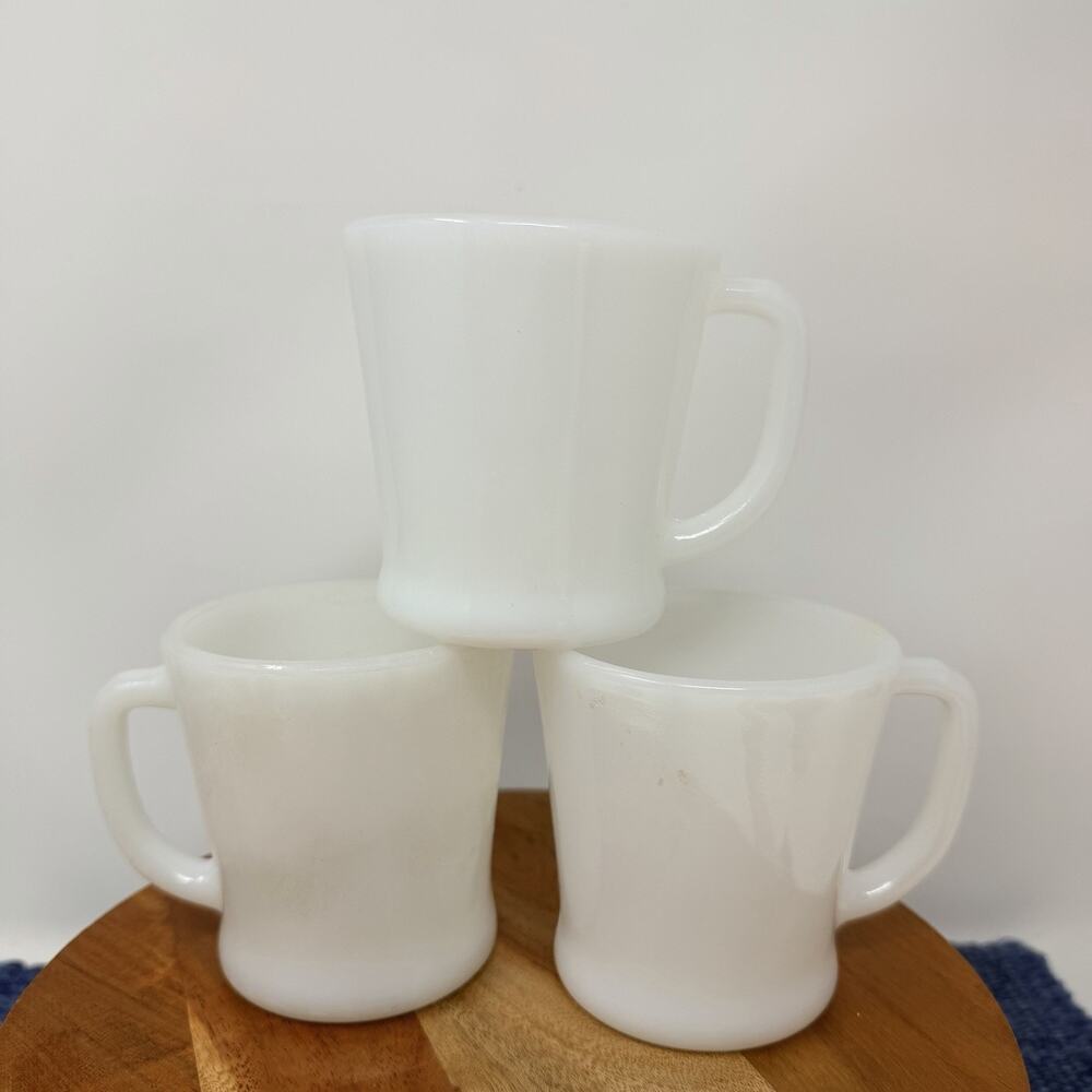 Vintage Fire King White Milk Glass Set of 3 Coffee Mugs Anchor Hocking